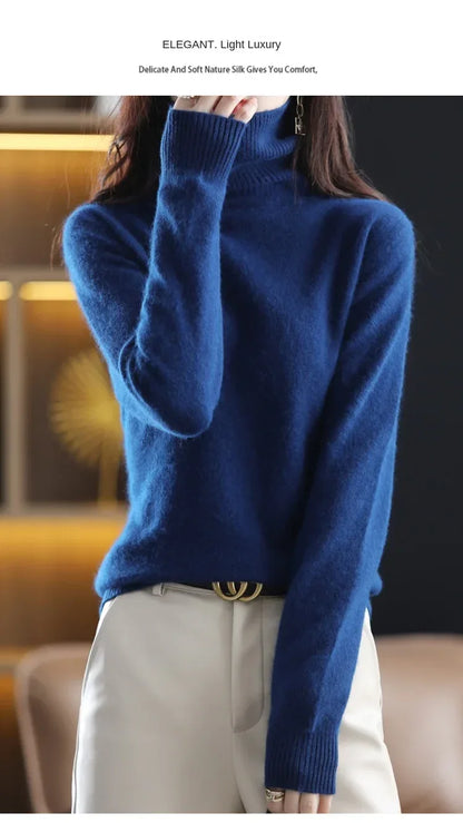 New Women's Clothing For Autumn/Winter 2024 100% Mink Plush Turtleneck Pullover Sweater Ladies Cashmere Sweater Dbr-018