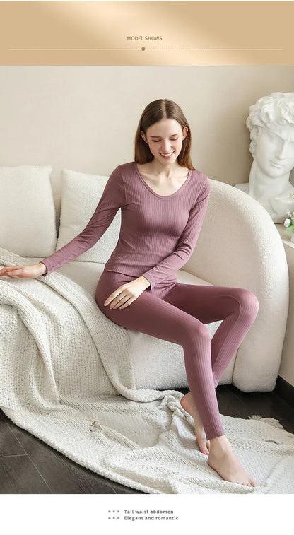 1 Set Warm Thermal Underwear Sexy Ladies Intimates Long Johns Women Shaped Sets Female Middle Collar Thermal Shaping Clothes