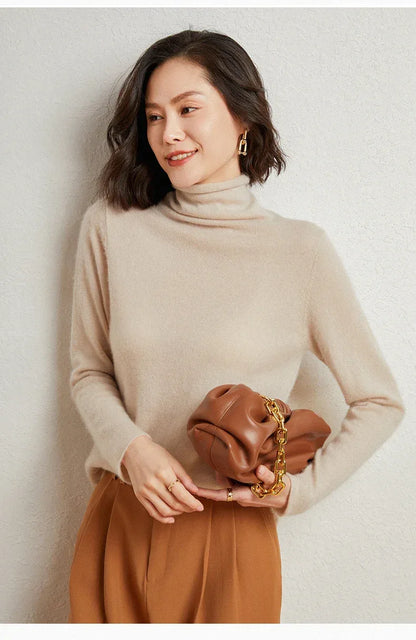 100%Merino Pure Wool Sweater Women's AutumnWinter Long Sleeve High Neck Pullover Warm High Quality Solid Color Basic Knit Jumper