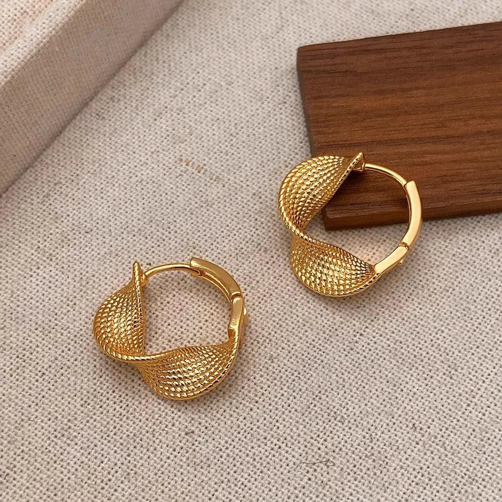 Real 925 Sterling Silver 14K Gold Twisted Wrinkled Round Hoop Earrings for Women Minimalist Trendy Fine Jewelry Accessories