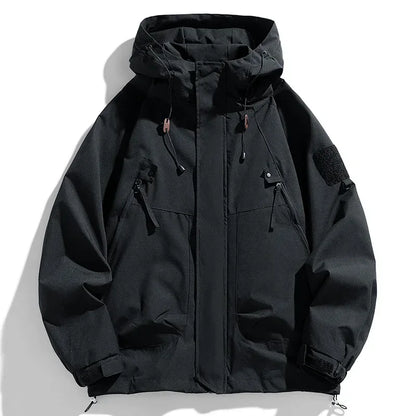Windbreakers Men Hooded Jacket Zipper Coat Cargo Waterproof Black Bomber Camping Loose Thin Softshell Hooded Hiking Jacket