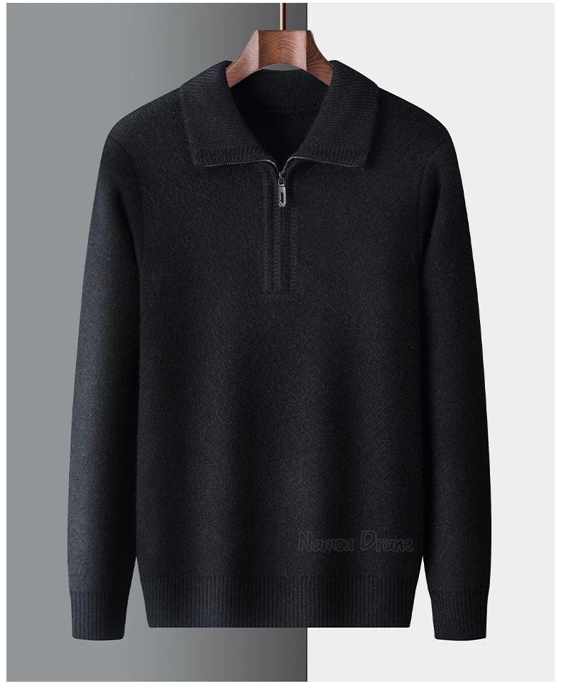 New Men Cashmere Sweater for Warm Comfort Knitted Long Sleeved O-neck Zipper Pullover Alpaca Sweater Male Brand