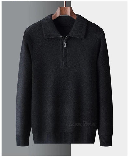 New Men Cashmere Sweater for Warm Comfort Knitted Long Sleeved O-neck Zipper Pullover Alpaca Sweater Male Brand