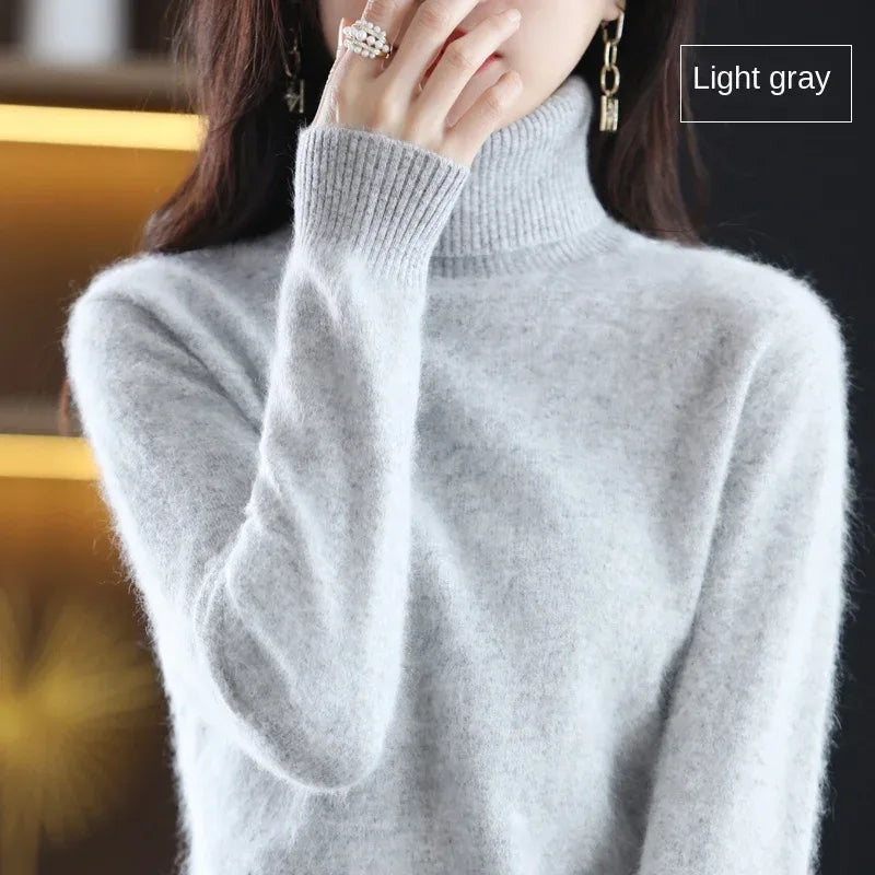 New Women's Clothing For Autumn/Winter 2024 100% Mink Plush Turtleneck Pullover Sweater Ladies Cashmere Sweater Dbr-018