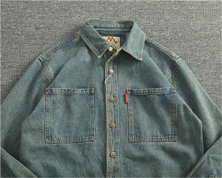 American Casual Men's Long Sve Denim irt Pure Cotton Heavyweight Waed Vintage Workwear Layering irt Jaet
