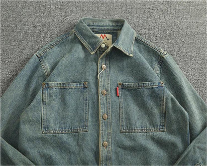 American Casual Men's Long Sve Denim irt Pure Cotton Heavyweight Waed Vintage Workwear Layering irt Jaet