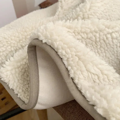 Autumn and Winter Japanese Men's and Women's Fleece Stand Neck Jacket Couple Zipper Loose Warm Lamb Wool Coat Solid Color Jacket