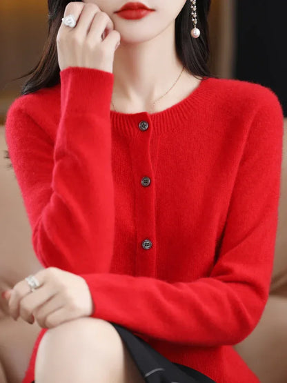 Women Cashmere Sweater 100% Merino Wool Knitted Cardigan Autumn Winter  Knitwear O-Neck Female  Solid Color Casual Fashion Top