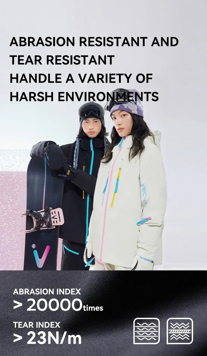 VECTOR Men and Women Cotton Contrast Skiing Top Waterproof and Durable Warm Snowboard Ski Double Board Single Board Outdoors