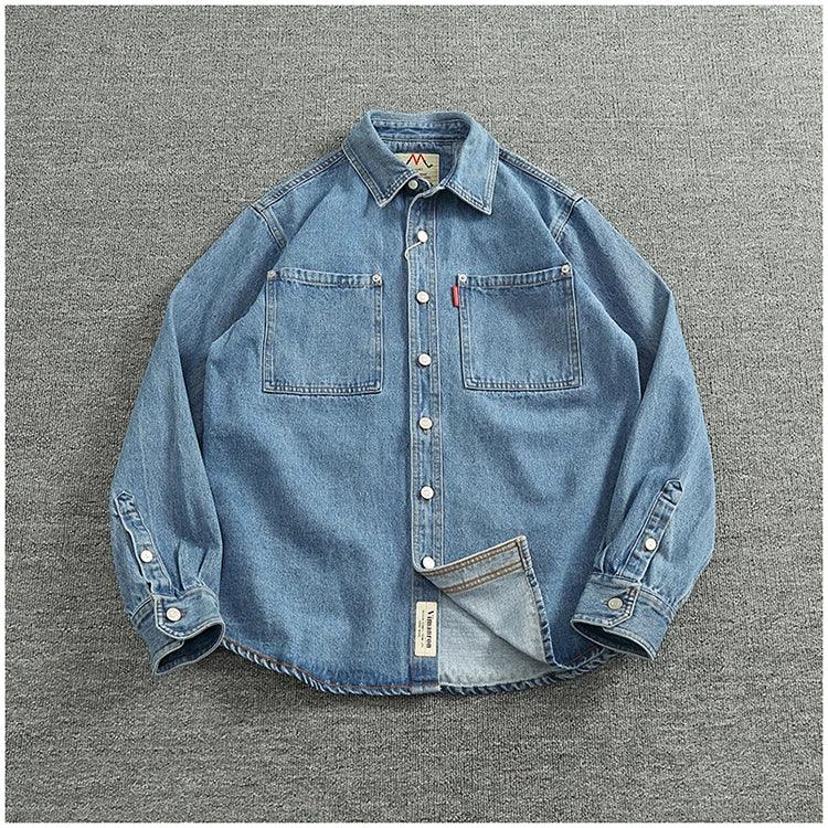 American Casual Men's Long Sve Denim irt Pure Cotton Heavyweight Waed Vintage Workwear Layering irt Jaet