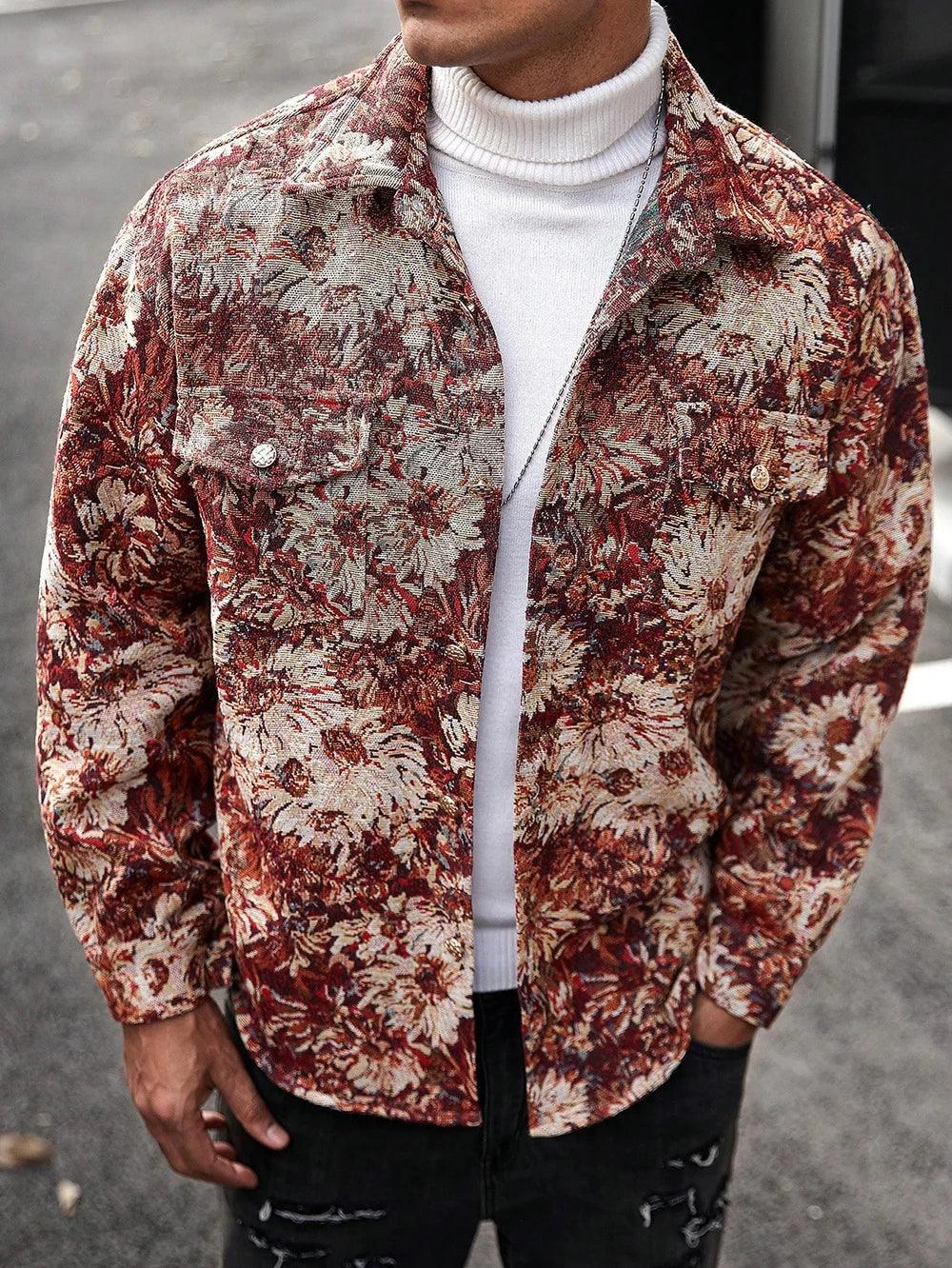 Practical fashion casual floral print men's jacket Loose and comfortable fabrics show the charm of daily travel men's jacket