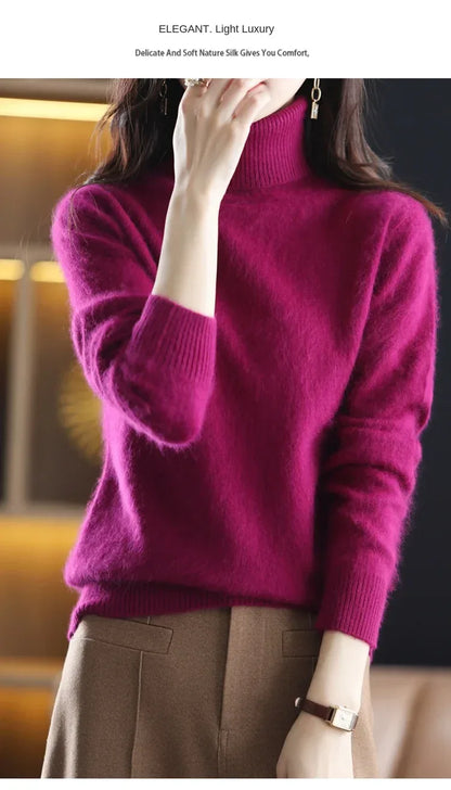 New Women's Clothing For Autumn/Winter 2024 100% Mink Plush Turtleneck Pullover Sweater Ladies Cashmere Sweater Dbr-018
