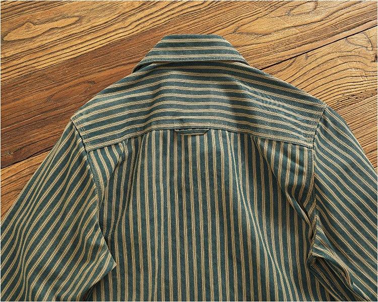 Retro Waed Distred Blue Vertical Stripe Trendy Denim irt Men's Loose American Long Sve Workwear irt Coat