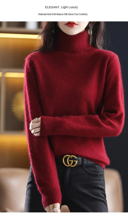 New Women's Clothing For Autumn/Winter 2024 100% Mink Plush Turtleneck Pullover Sweater Ladies Cashmere Sweater Dbr-018