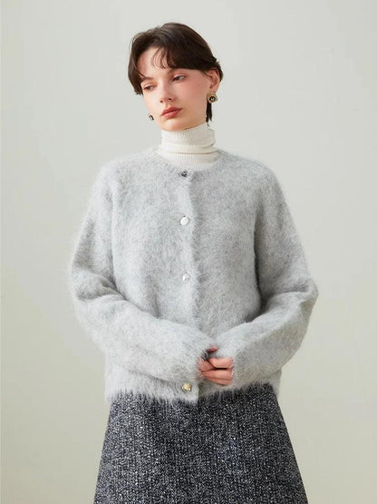 SuyaDream, Women Cardigans, 78%Alpaca, O Neck, Single breasted Solid Sweaters, 2025 Fall Winter Warm Jackets, White, Grey, Pink