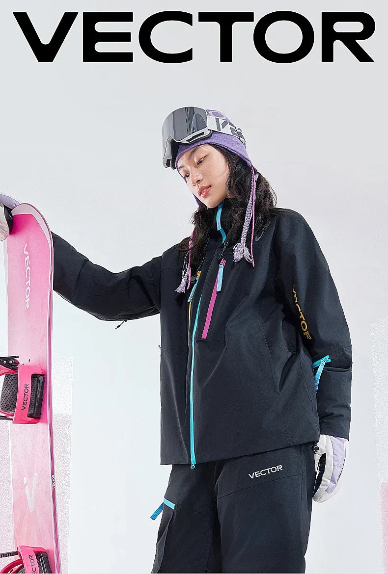 VECTOR Men and Women Cotton Contrast Skiing Top Waterproof and Durable Warm Snowboard Ski Double Board Single Board Outdoors