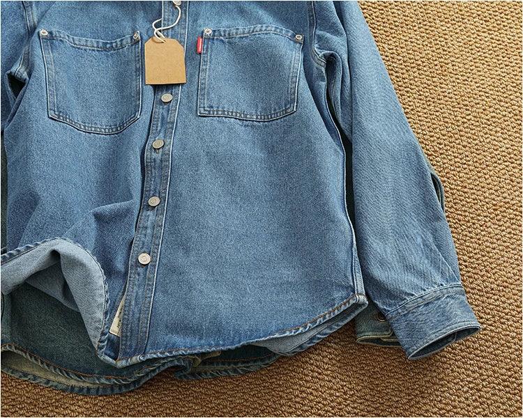 American Casual Men's Long Sve Denim irt Pure Cotton Heavyweight Waed Vintage Workwear Layering irt Jaet