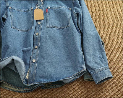 American Casual Men's Long Sve Denim irt Pure Cotton Heavyweight Waed Vintage Workwear Layering irt Jaet