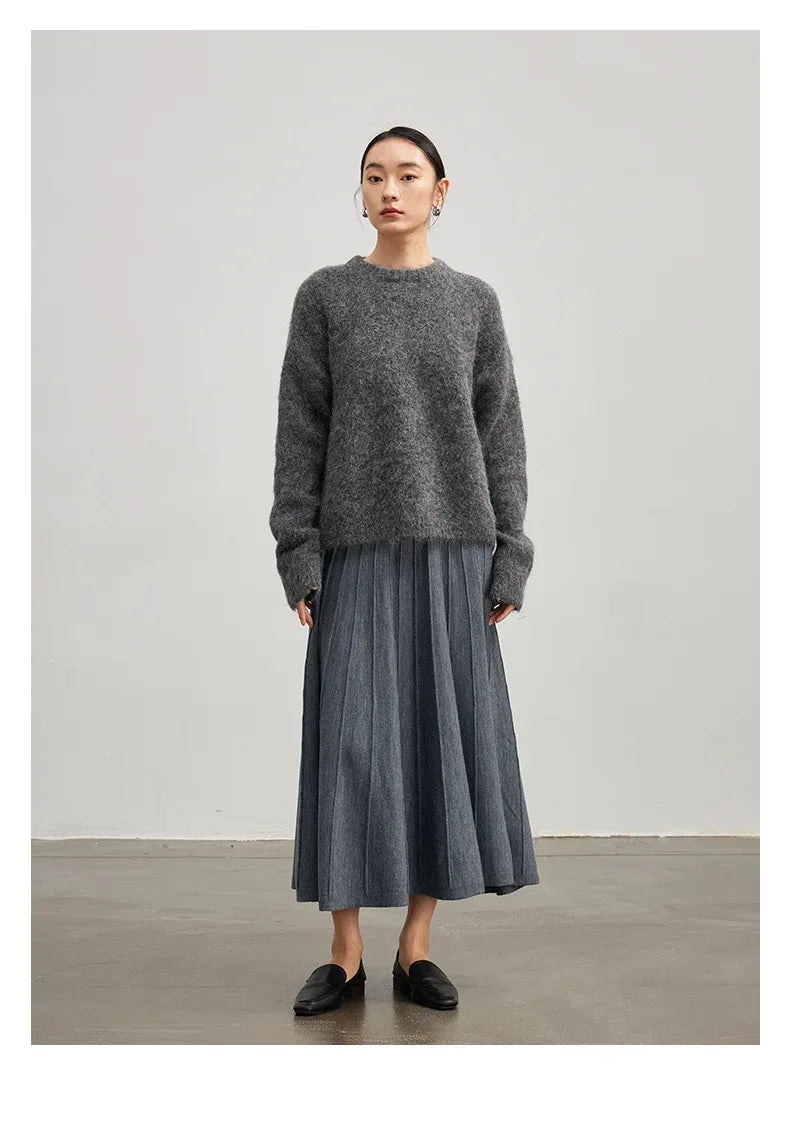 SuyaDream Warm Alpaca Pullovers for Woman, Dropped Sleeved Loose Sweaters, 2025 Fall Winter Top, Camel, Beige