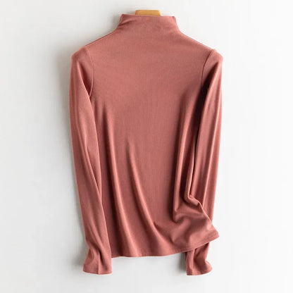 SuyaDream, Women Bottoming T Shirt, Silk Viscose Blend, Long Sleeves, Solid Basic Thermal  Shirt, 2024 Autumn Winter Top