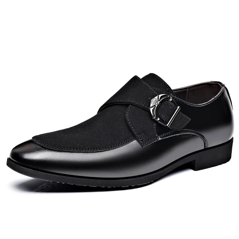 Polished Leather Buckle Loafers