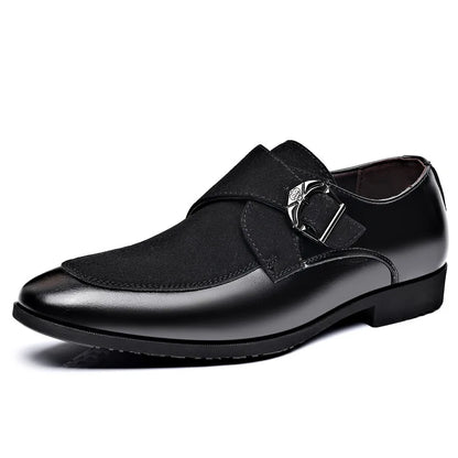 Polished Leather Buckle Loafers