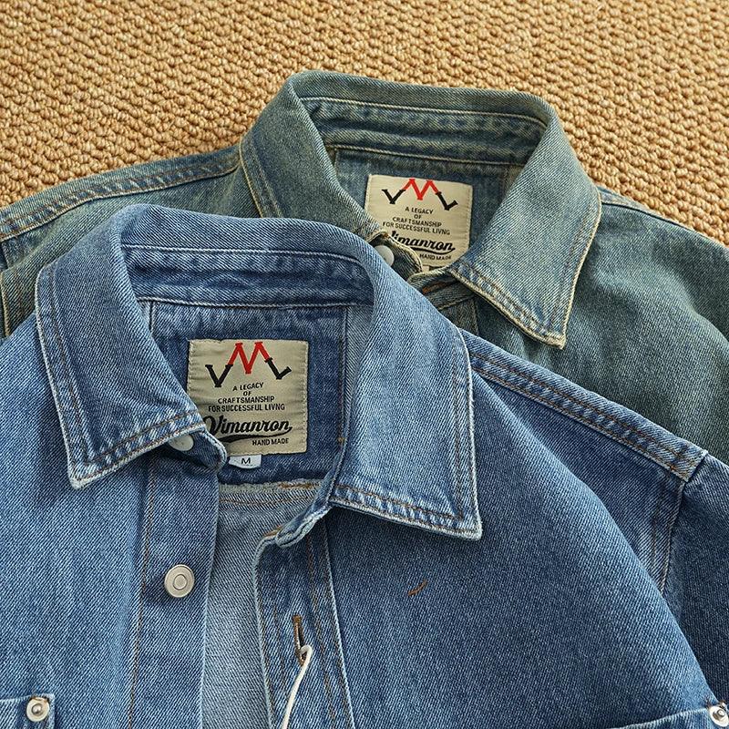 American Casual Men's Long Sve Denim irt Pure Cotton Heavyweight Waed Vintage Workwear Layering irt Jaet