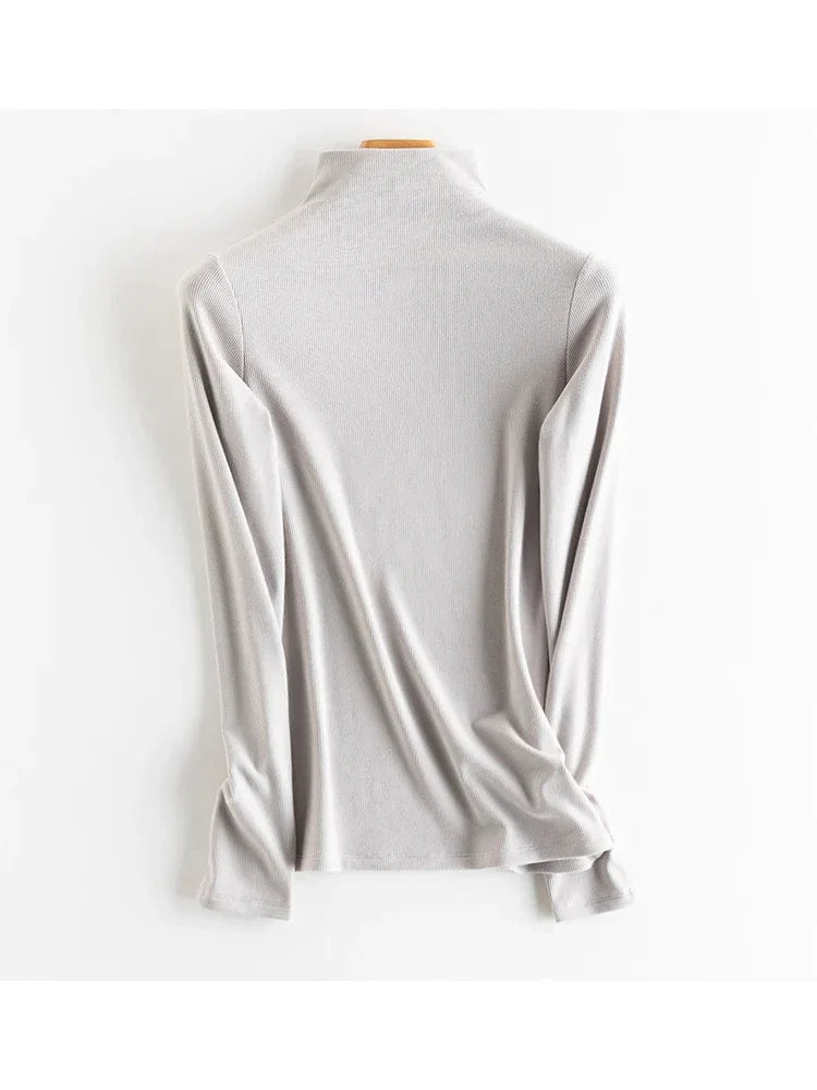SuyaDream, Women Bottoming T Shirt, Silk Viscose Blend, Long Sleeves, Solid Basic Thermal  Shirt, 2024 Autumn Winter Top