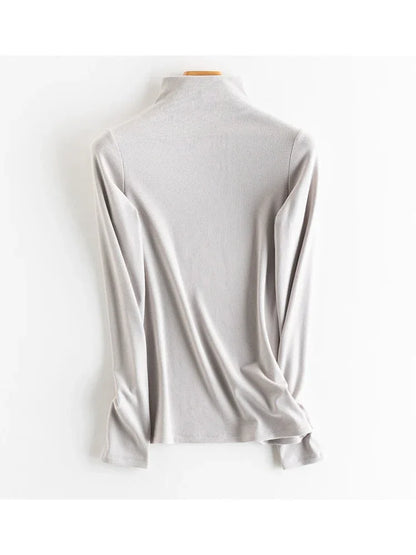 SuyaDream, Women Bottoming T Shirt, Silk Viscose Blend, Long Sleeves, Solid Basic Thermal  Shirt, 2024 Autumn Winter Top