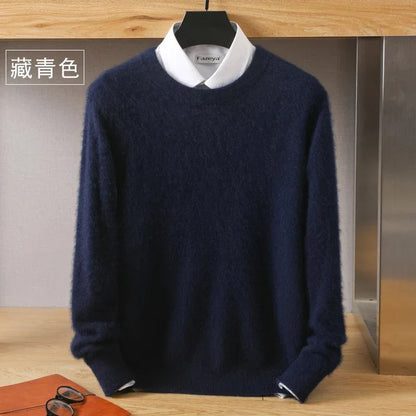 Men's 100% Pure Mink Cashmere Sweater O-Neck Pullovers Knit Sweater Autumn and Winter New Long Sleeve High-End Jumpers Mink Tops