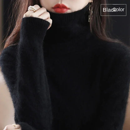 New Women's Clothing For Autumn/Winter 2024 100% Mink Plush Turtleneck Pullover Sweater Ladies Cashmere Sweater Dbr-018