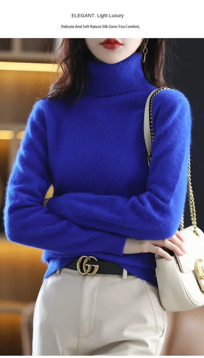 New Women's Clothing For Autumn/Winter 2024 100% Mink Plush Turtleneck Pullover Sweater Ladies Cashmere Sweater Dbr-018