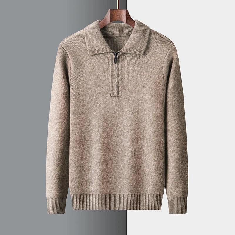 New Men Cashmere Sweater for Warm Comfort Knitted Long Sleeved O-neck Zipper Pullover Alpaca Sweater Male Brand