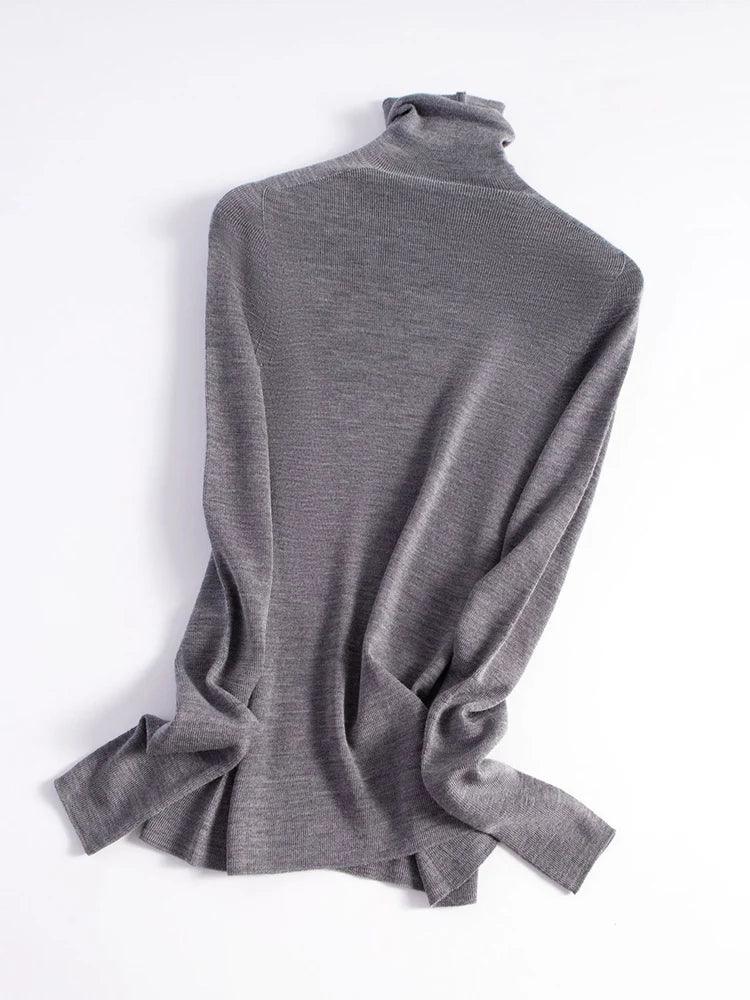 SuyaDream, Women Turtleneck Pullovers, 100%Merino Wool, High Collar, Whole Garment Sweaters, 2025 Fall Winter Slim Warm Top