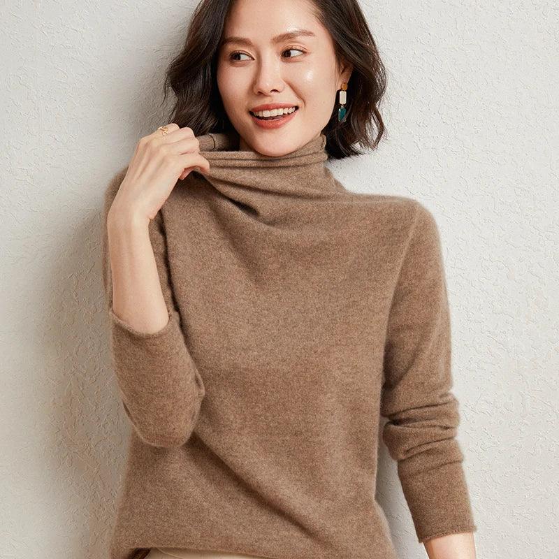 100%Merino Pure Wool Sweater Women's AutumnWinter Long Sleeve High Neck Pullover Warm High Quality Solid Color Basic Knit Jumper