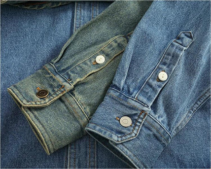 American Casual Men's Long Sve Denim irt Pure Cotton Heavyweight Waed Vintage Workwear Layering irt Jaet