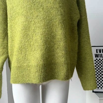 Hirsionsan Basic O Neck Basic Sleeve Sweater Women 2025 Oversized Short Knitted Wool Pullover Female Casual Thick Warm Soft Tops