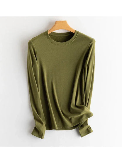 SuyaDream, Women Bottoming T Shirt, Silk Viscose Blend, Long Sleeves, Solid Basic Thermal  Shirt, 2024 Autumn Winter Top