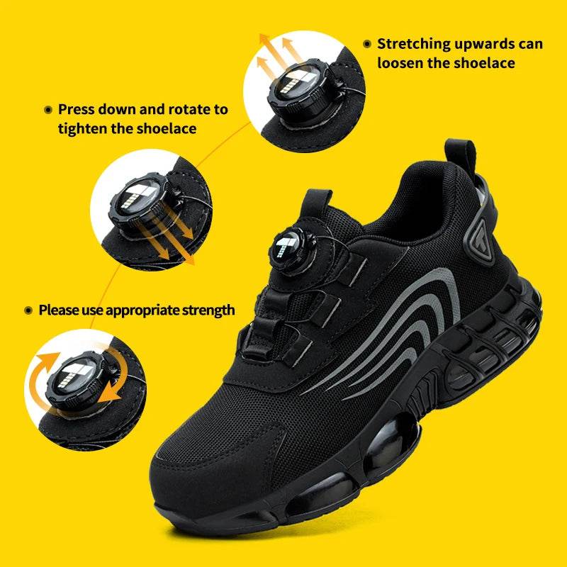 Rotary button new safety shoes for men, anti-impact and anti-piercing work shoes, fashionable men's sports shoes, and safety pro - Montero Milan