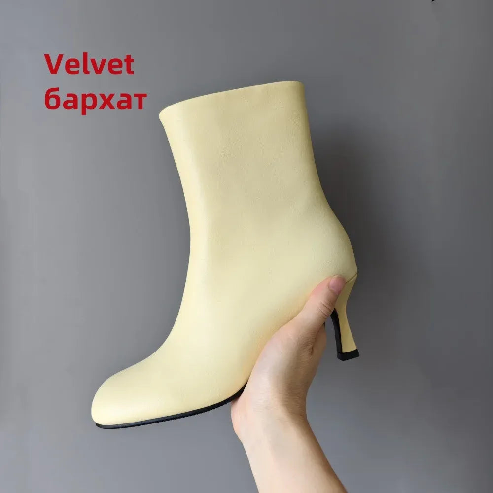 FEDONAS Fashion Women Genuine Leather Thin High Heels Warm Autumn Winter Ankle Boots Round Toe Short Elegant Short Boots Shoes