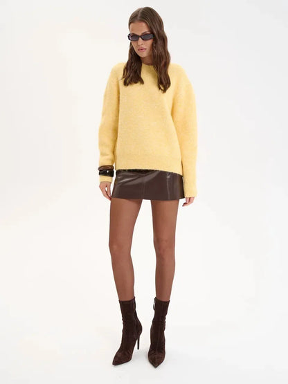 Hirsionsan Basic O Neck Basic Sleeve Sweater Women 2025 Oversized Short Knitted Wool Pullover Female Casual Thick Warm Soft Tops
