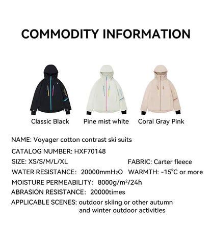 VECTOR Men and Women Cotton Contrast Skiing Top Waterproof and Durable Warm Snowboard Ski Double Board Single Board Outdoors