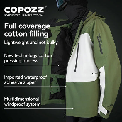 COPOZZ Ski Jacket Women Man Hooded Ski Wear Windproof Winter Overalls Hoodie Waterproof Outdoor Sports Clothing Snowboard