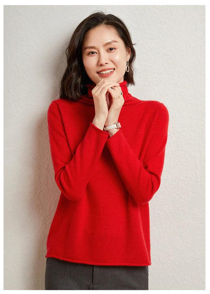 100%Merino Pure Wool Sweater Women's AutumnWinter Long Sleeve High Neck Pullover Warm High Quality Solid Color Basic Knit Jumper