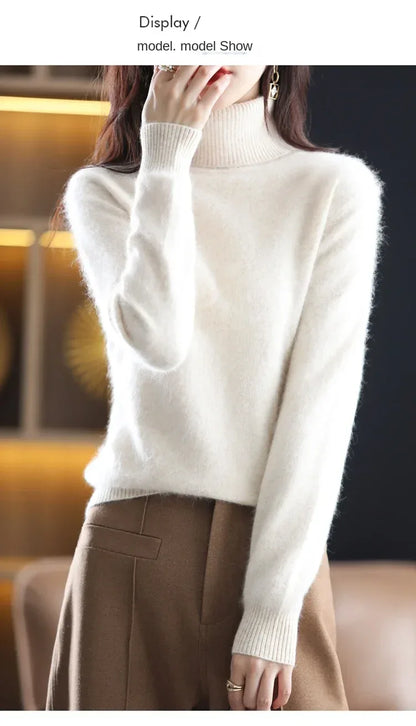 New Women's Clothing For Autumn/Winter 2024 100% Mink Plush Turtleneck Pullover Sweater Ladies Cashmere Sweater Dbr-018