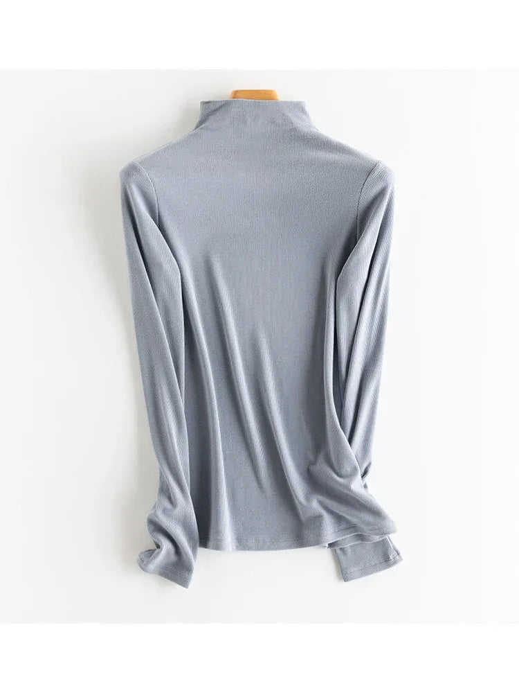SuyaDream, Women Bottoming T Shirt, Silk Viscose Blend, Long Sleeves, Solid Basic Thermal  Shirt, 2024 Autumn Winter Top
