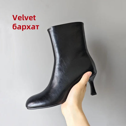 FEDONAS Fashion Women Genuine Leather Thin High Heels Warm Autumn Winter Ankle Boots Round Toe Short Elegant Short Boots Shoes