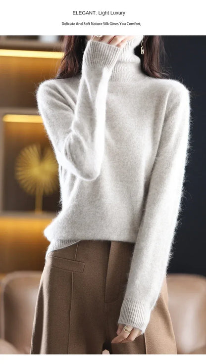 New Women's Clothing For Autumn/Winter 2024 100% Mink Plush Turtleneck Pullover Sweater Ladies Cashmere Sweater Dbr-018