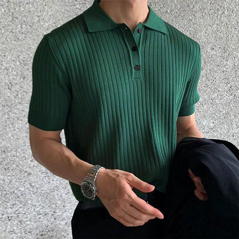 Retro Knit Striped Polo Shirt - Montero Milan