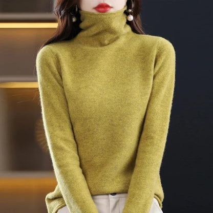 100%Merino Pure Wool Sweater Women's AutumnWinter Long Sleeve High Neck Pullover Warm High Quality Solid Color Basic Knit Jumper